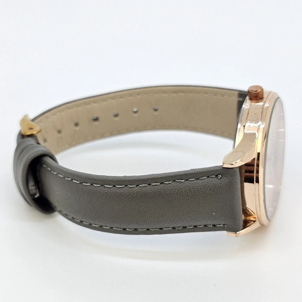 Monroe by Maestro Women Watch 36MM Gold Dial Gray Leather Band Straps NewBattery